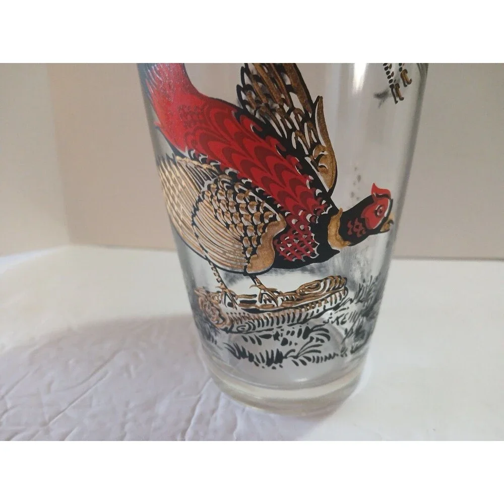 Vintage PHEASANTS HUNTING CLEAR GLASS COCKTAIL SHAKER 1960s Chrome Lid